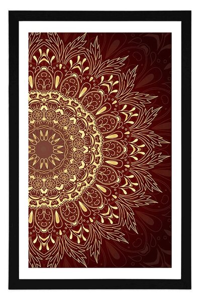 Plakát s paspartou zlatá Mandala na bordó pozadí