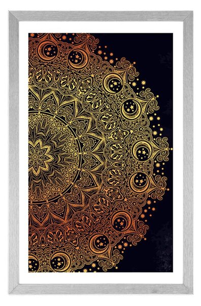 Plakát s paspartou zlatá orientální Mandala