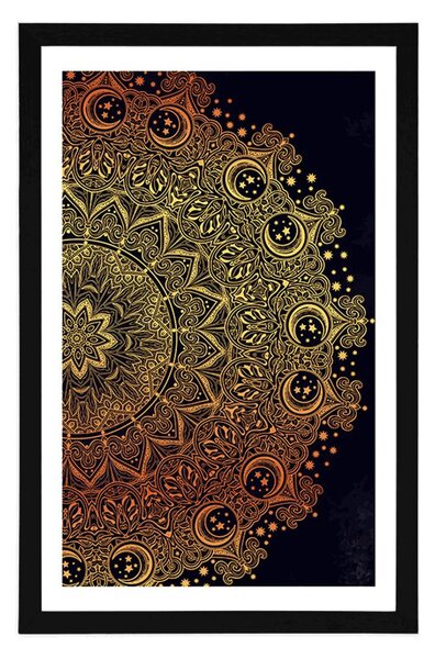 Plakát s paspartou zlatá orientální Mandala