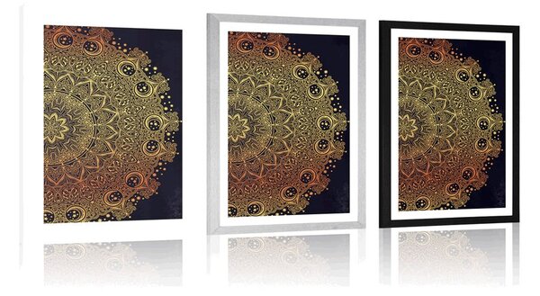 Plakát s paspartou zlatá orientální Mandala