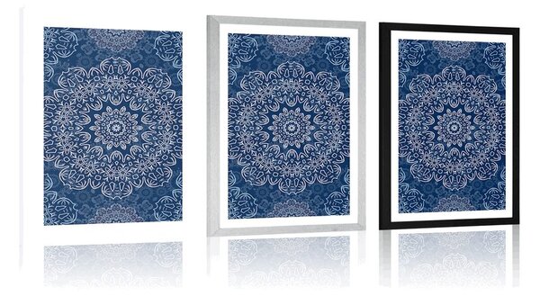 Plakát s paspartou modrá Mandala s abstraktním vzorem