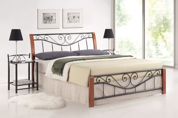 Dřevěná postel PARMA 140 x 200 cm antická třešeň / černá