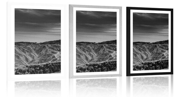 Plakát s paspartou Národní park Death Valley v černobílém provedení