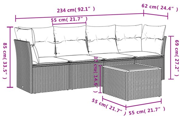 5dílná zahradní sedací souprava s poduškami béžová polyratan 3223476