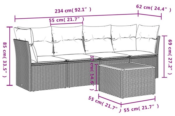 5dílná zahradní sedací souprava s poduškami béžová polyratan 3223475