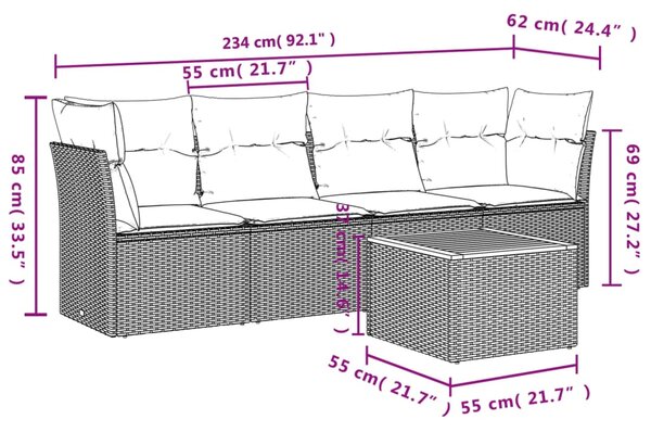 5dílná zahradní sedací souprava s poduškami černá polyratan 3223472