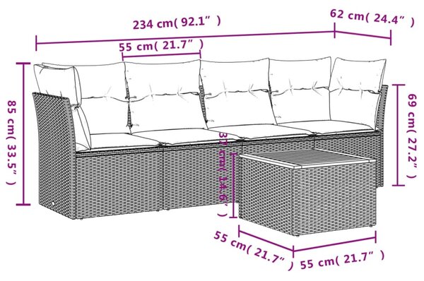 5dílná zahradní sedací souprava s poduškami šedá polyratan 3223477
