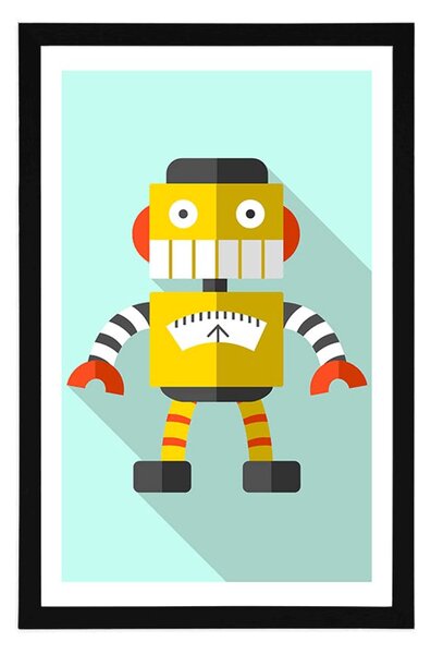 Plakát s paspartou žlutý robot na modrém pozadí