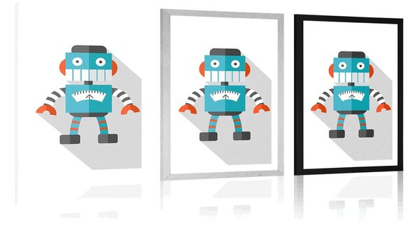 Plakát s paspartou modrý robot na bílém pozadí