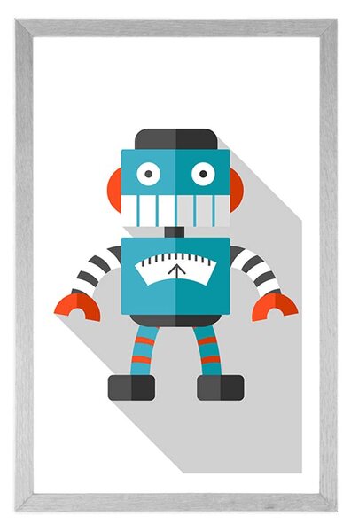 Plakát s paspartou modrý robot na bílém pozadí