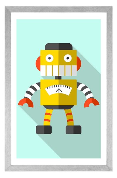 Plakát s paspartou žlutý robot na modrém pozadí