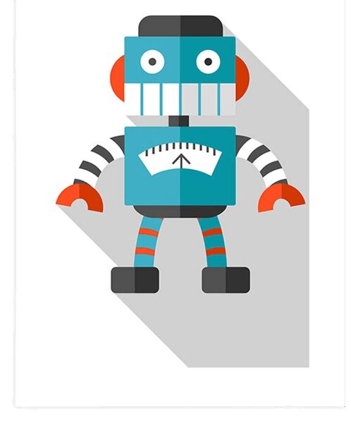 Plakát s paspartou modrý robot na bílém pozadí