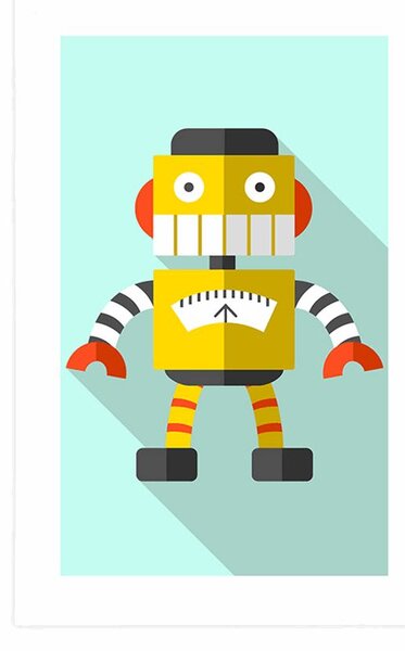 Plakát s paspartou žlutý robot na modrém pozadí