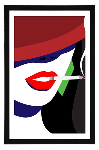 Plakát s paspartou žena v klobouku v pop art stylu