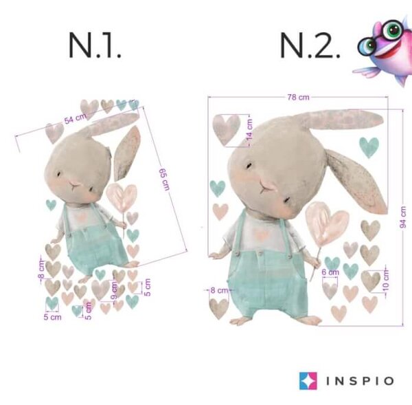 INSPIO-textilní přelepitelná samolepka - Dětské samolepky na zeď - Zajíček se srdíčkem