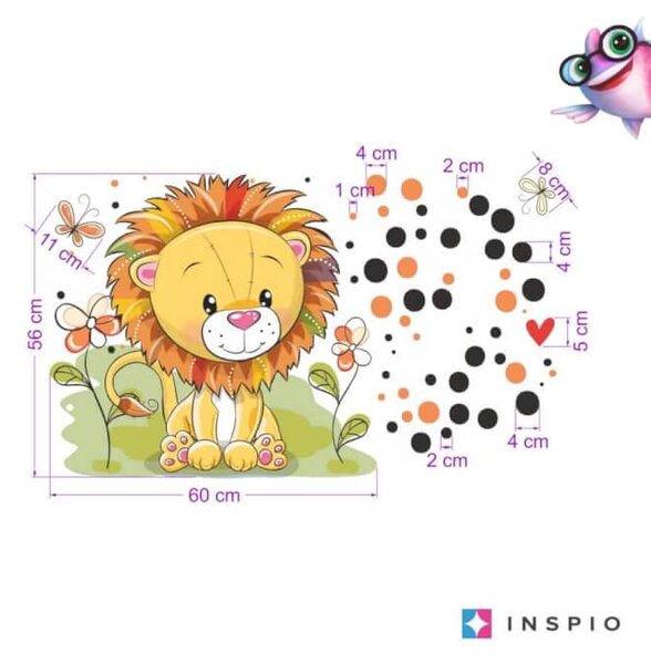 INSPIO-textilní přelepitelná samolepka - Samolepka do dětského pokoje - Lvíček s puntíky