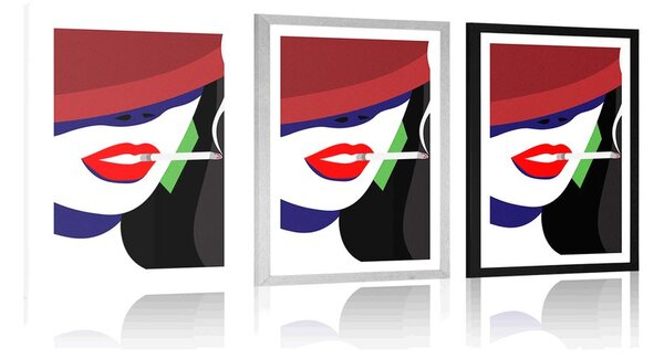 Plakát s paspartou žena v klobouku v pop art stylu