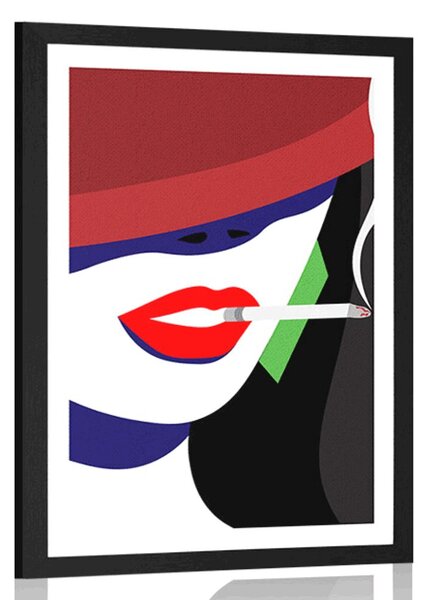 Plakát s paspartou žena v klobouku v pop art stylu