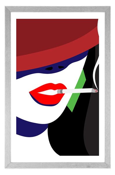 Plakát s paspartou žena v klobouku v pop art stylu