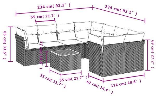 9dílná zahradní sedací souprava s poduškami béžová polyratan 3223532