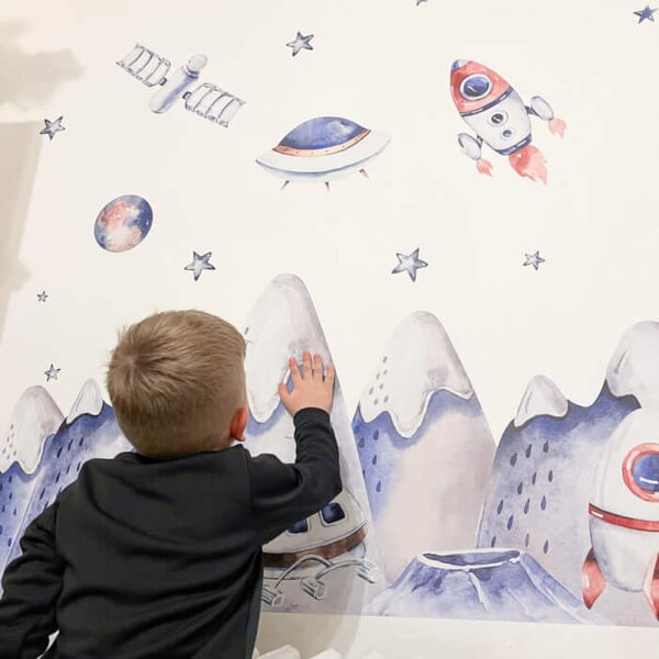 INSPIO-textilní přelepitelná samolepka - Dětské samolepky na zeď - Astronauti a vesmír pro kluky