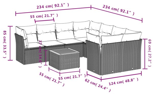 9dílná zahradní sedací souprava s poduškami černá polyratan 3223528