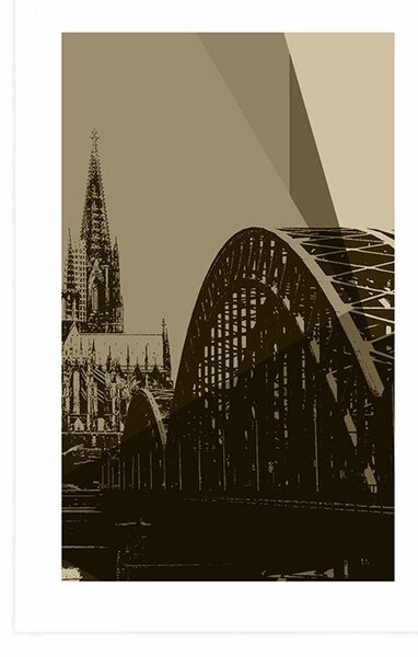Plakát s paspartou ilustrace města Kolín v sépiovém provedení