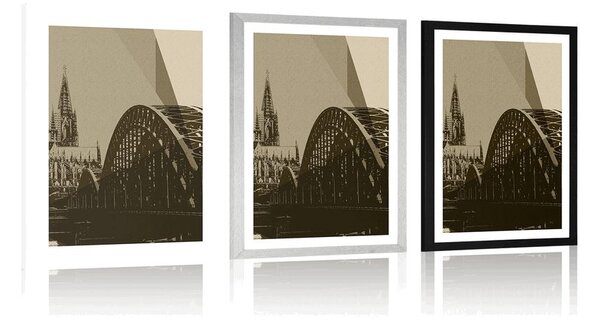 Plakát s paspartou ilustrace města Kolín v sépiovém provedení