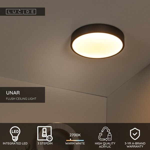 Lucide 79185/30/30 - LED Stm. stropní svítidlo UNAR LED/18W/230V černá