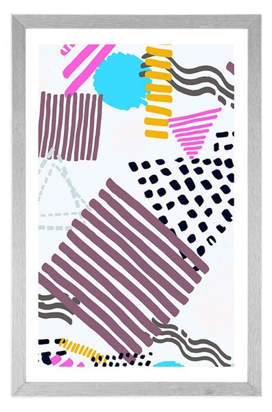 Plakát s paspartou Memphis vzor v pop-art stylu