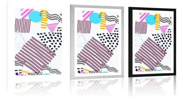 Plakát s paspartou Memphis vzor v pop-art stylu