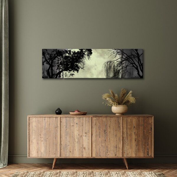 Obraz - Úplněk nad hladinou, černobílá varianta (170x50 cm)