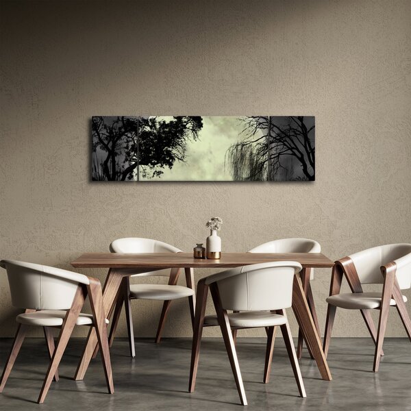 Obraz - Úplněk nad hladinou, černobílá varianta (170x50 cm)