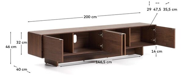Tmavě hnědý TV stolek v dekoru ořechu 200x46x40 cm Norlen – Kave Home
