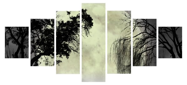 Obraz - Úplněk nad hladinou, černobílá varianta (210x100 cm)