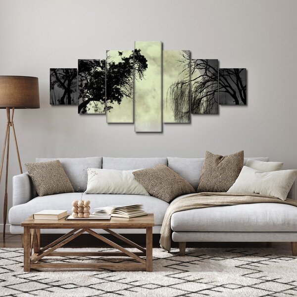 Obraz - Úplněk nad hladinou, černobílá varianta (210x100 cm)