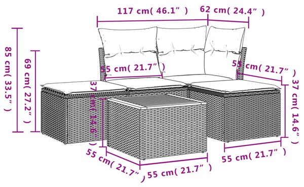 5dílná zahradní sedací souprava s poduškami černá polyratan 3223585