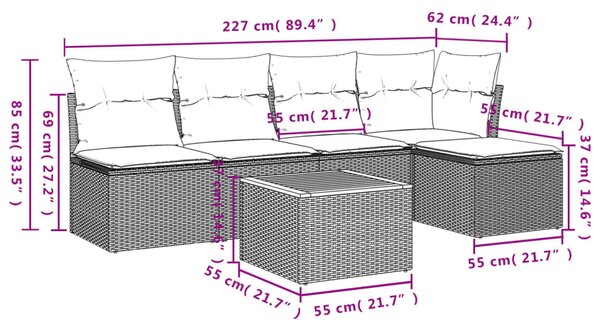 6dílná zahradní sedací souprava s poduškami šedá polyratan 3223603
