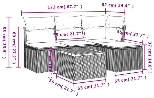 5dílná zahradní sedací souprava s poduškami béžová polyratan 3223595