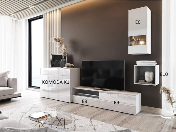 Obývací stěna Berny 51 (bílá + bílý lesk). Akce -20%