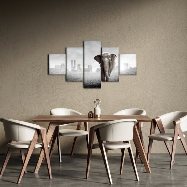 Obraz - Slůně ve velkoměstě, černobílá varianta (125x70 cm)