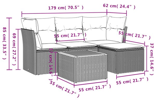 5dílná zahradní sedací souprava s poduškami béžová polyratan 3223609