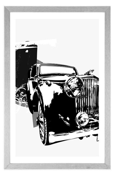 Plakát s paspartou černobílé retro auto s abstrakcí