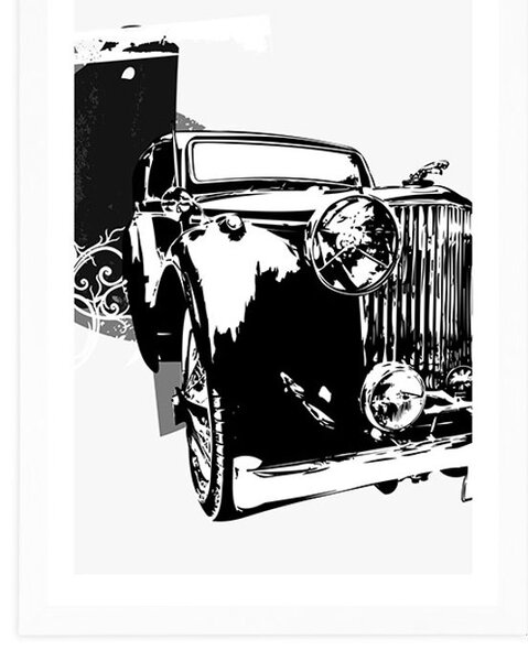 Plakát s paspartou černobílé retro auto s abstrakcí