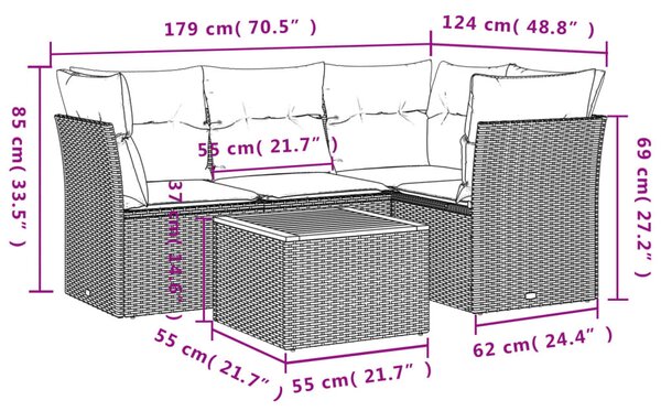 5dílná zahradní sedací souprava s poduškami béžová polyratan 3223622