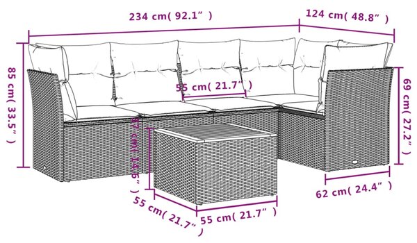 6dílná zahradní sedací souprava s poduškami béžová polyratan 3223629
