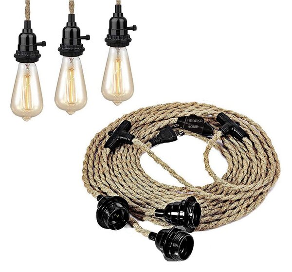 Vintage kroucený textilní kabel s třemi retro objímkami