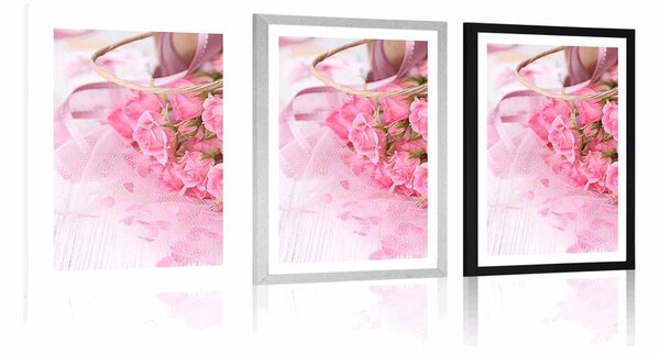 Plakát s paspartou romantická růžová kytice růží