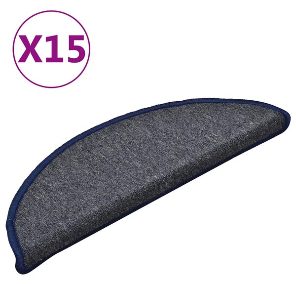 Schodové rohože 15 ks 56 x 17 x 3 cm tmavě šedé a modré, půlkulaté 322364