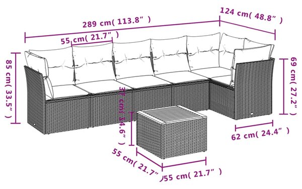 7dílná zahradní sedací souprava s poduškami černá polyratan 3223647
